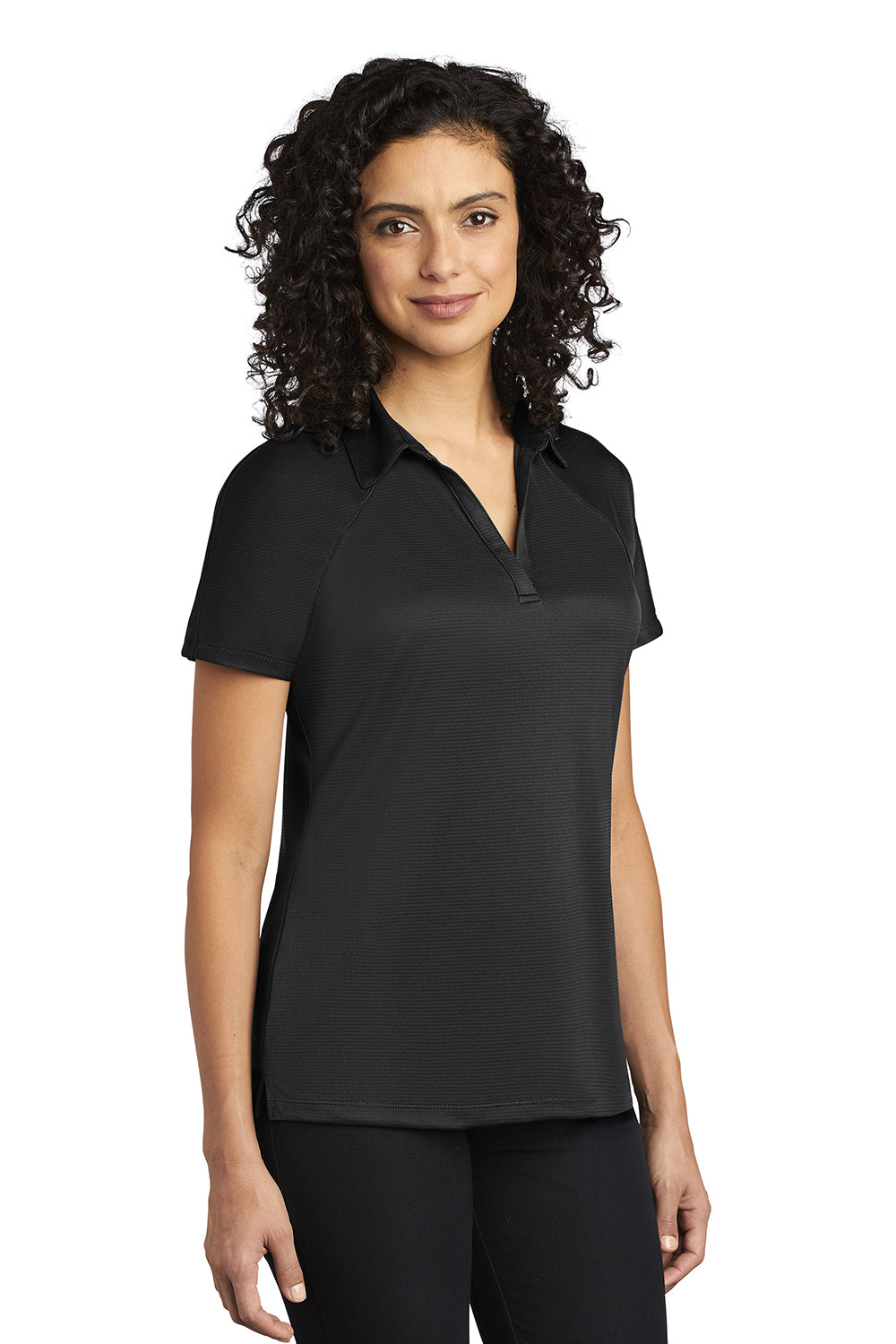 Port Authority L575 Womens Crossover Moisture Wicking Short Sleeve Polo Shirt Black Model 3q