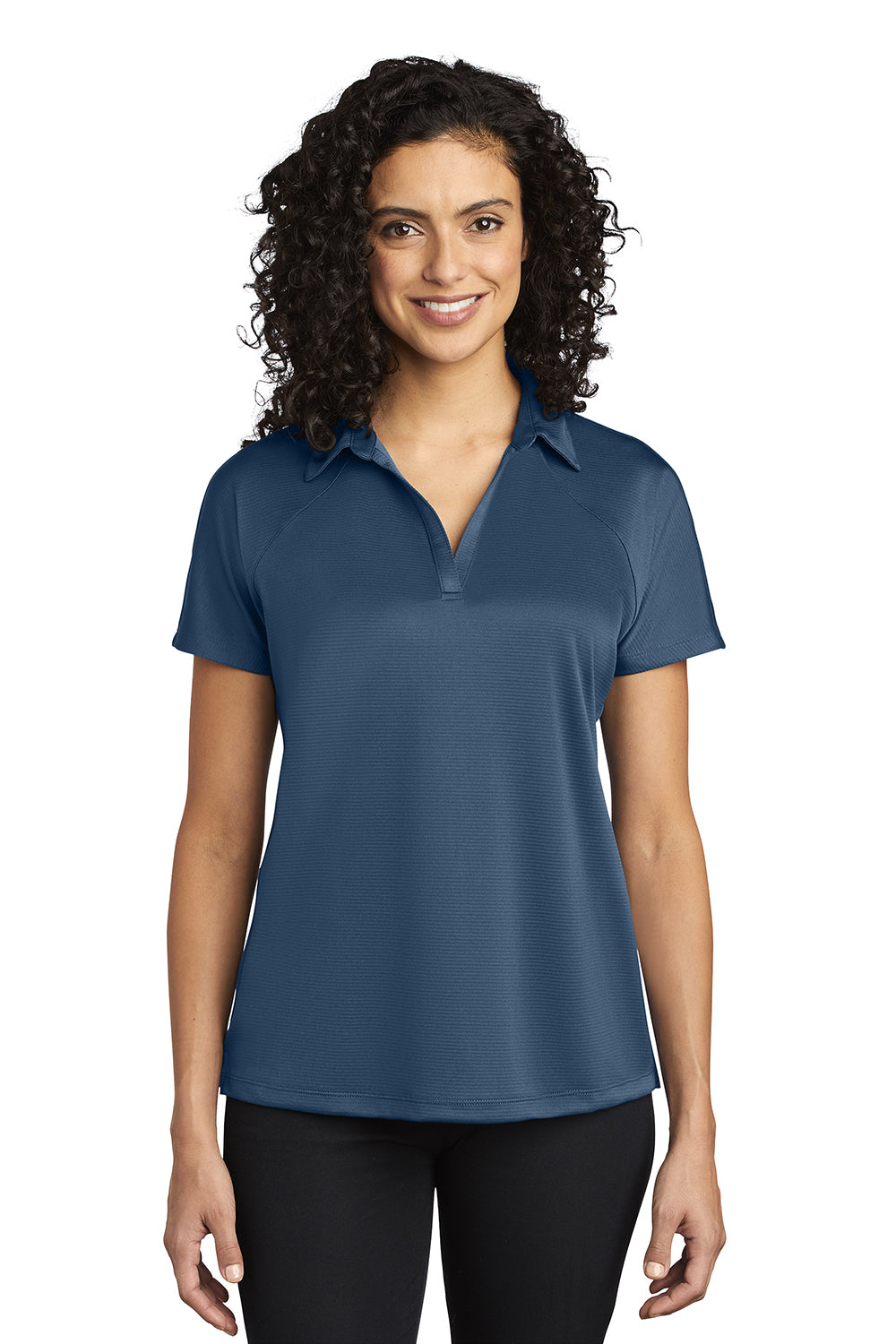 Port Authority L575 Womens Crossover Moisture Wicking Short Sleeve Polo Shirt Regatta Blue Model Front