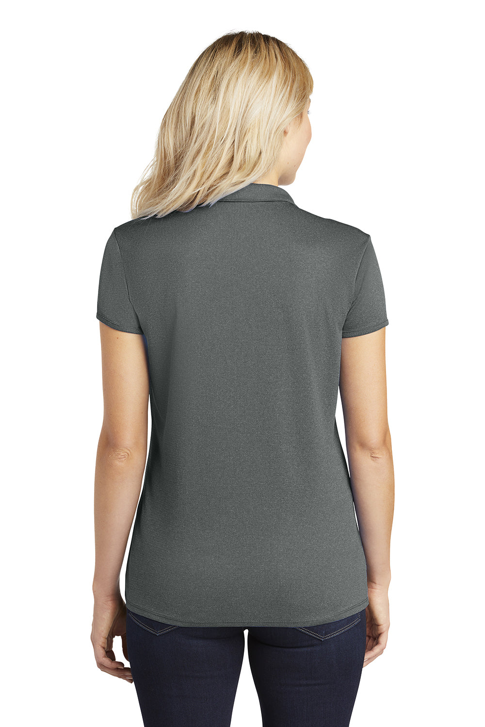 Port Authority L576 Womens Trace Moisture Wicking Short Sleeve Polo Shirt Heather Charcoal Grey Model Back