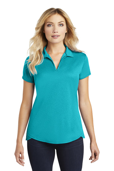 Port Authority L576 Womens Trace Moisture Wicking Short Sleeve Polo Shirt Heather Tropic Blue Model Front