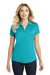 Port Authority L576 Womens Trace Moisture Wicking Short Sleeve Polo Shirt Heather Tropic Blue Model Front