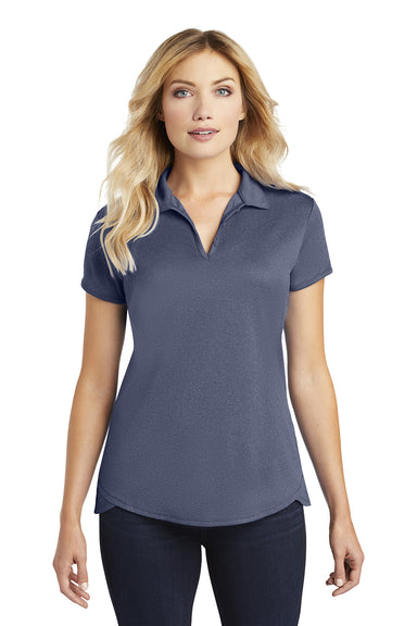 Port Authority L576 Womens Trace Moisture Wicking Short Sleeve Polo Shirt Heather True Navy Blue Model Front