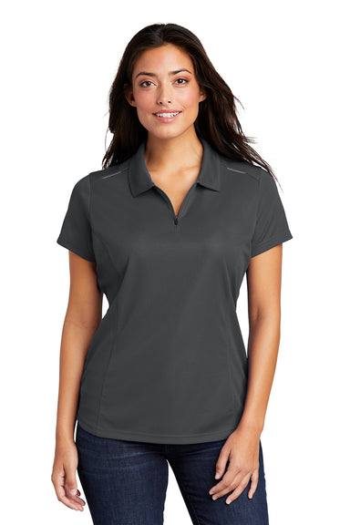 Port Authority L580 Womens Moisture Wicking Short Sleeve Polo Shirt Battleship Grey Model Front