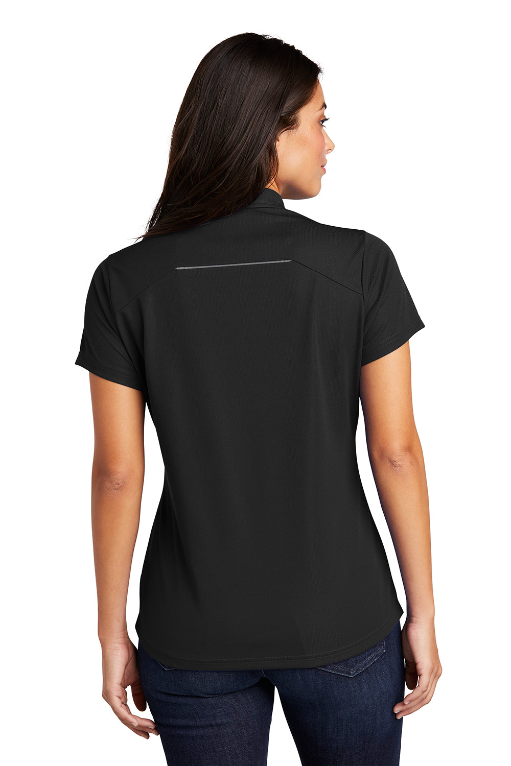 Port Authority L580 Womens Moisture Wicking Short Sleeve Polo Shirt Black Model Back