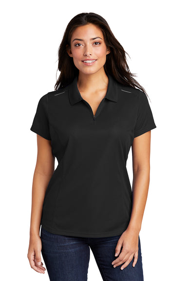 Port Authority L580 Womens Moisture Wicking Short Sleeve Polo Shirt Black Model Front