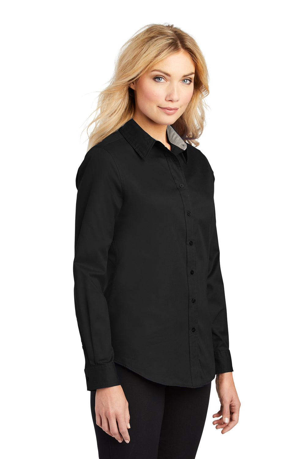 Port Authority L608 Womens Easy Care Wrinkle Resistant Long Sleeve Button Down Shirt Black Model 3q