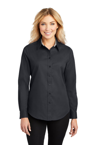 Port Authority L608 Womens Easy Care Wrinkle Resistant Long Sleeve Button Down Shirt Classic Navy Blue Model Front