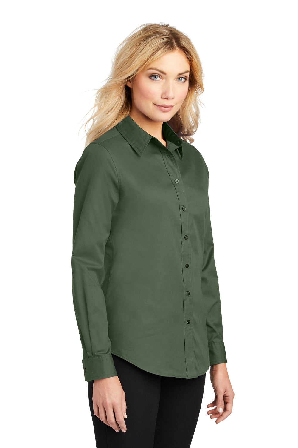 Port Authority L608 Womens Easy Care Wrinkle Resistant Long Sleeve Button Down Shirt Clover Green Model 3q