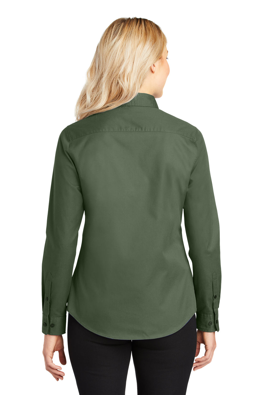 Port Authority L608 Womens Easy Care Wrinkle Resistant Long Sleeve Button Down Shirt Clover Green Model Back