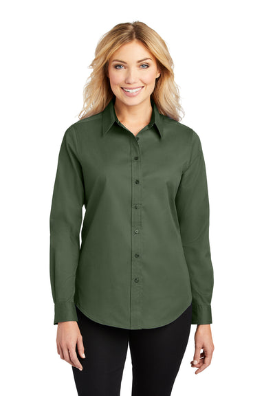 Port Authority L608 Womens Easy Care Wrinkle Resistant Long Sleeve Button Down Shirt Clover Green Model Front