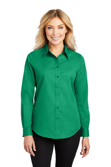 Port Authority L608 Womens Easy Care Wrinkle Resistant Long Sleeve Button Down Shirt Court Green Model Front