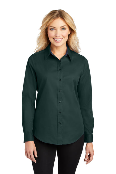 Port Authority L608 Womens Easy Care Wrinkle Resistant Long Sleeve Button Down Shirt Dark Green Model Front