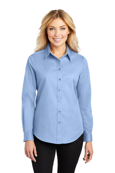 Port Authority L608 Womens Easy Care Wrinkle Resistant Long Sleeve Button Down Shirt Light Blue Model Front