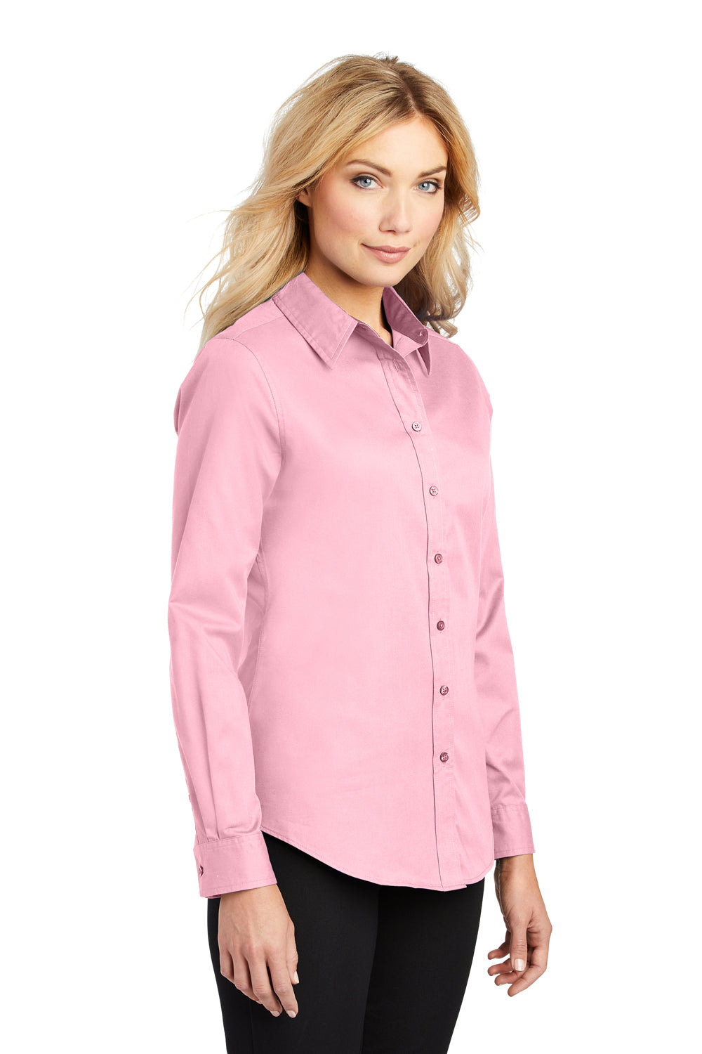 Port Authority L608 Womens Easy Care Wrinkle Resistant Long Sleeve Button Down Shirt Light Pink Model 3q