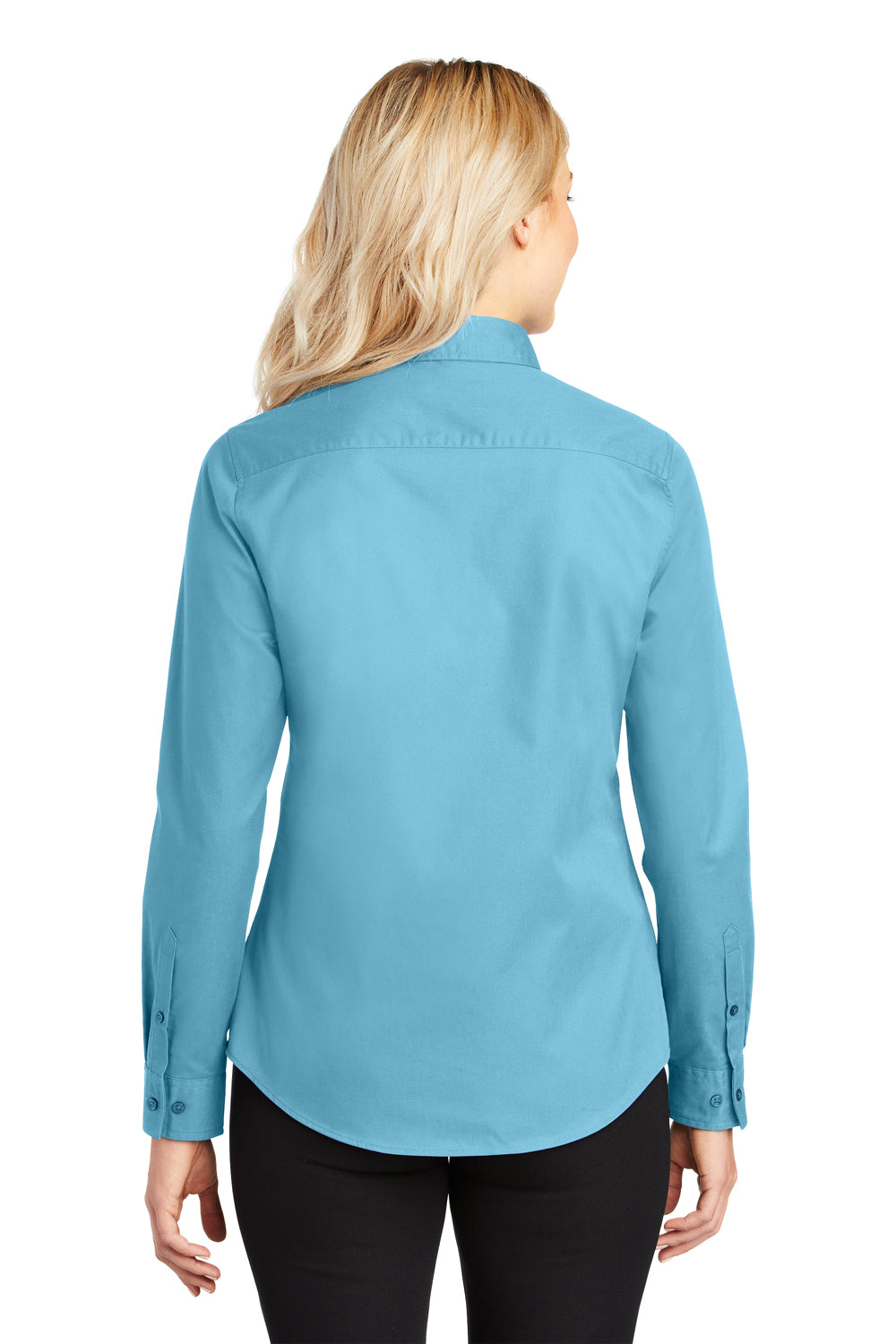 Port Authority L608 Womens Easy Care Wrinkle Resistant Long Sleeve Button Down Shirt Maui Blue Model Back