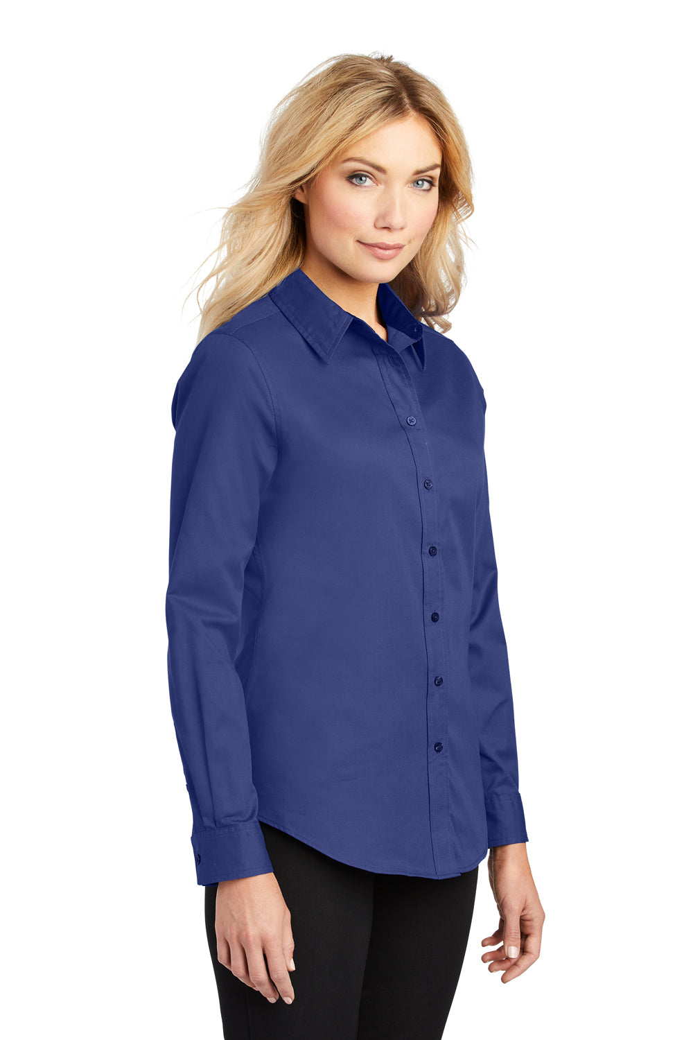 Port Authority L608 Womens Easy Care Wrinkle Resistant Long Sleeve Button Down Shirt Mediterranean Blue Model 3q