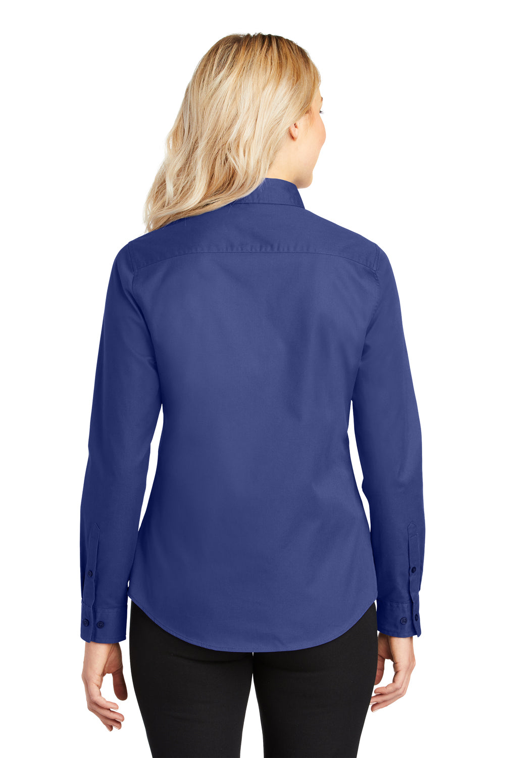 Port Authority L608 Womens Easy Care Wrinkle Resistant Long Sleeve Button Down Shirt Mediterranean Blue Model Back