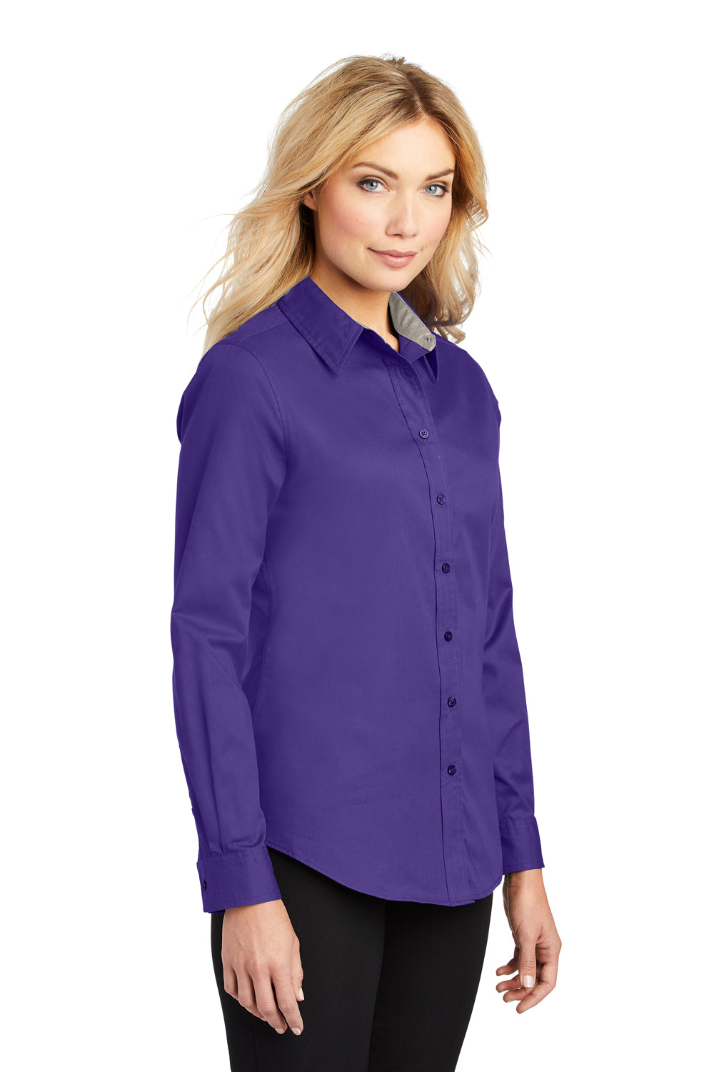 Port Authority L608 Womens Easy Care Wrinkle Resistant Long Sleeve Button Down Shirt Purple Model 3q