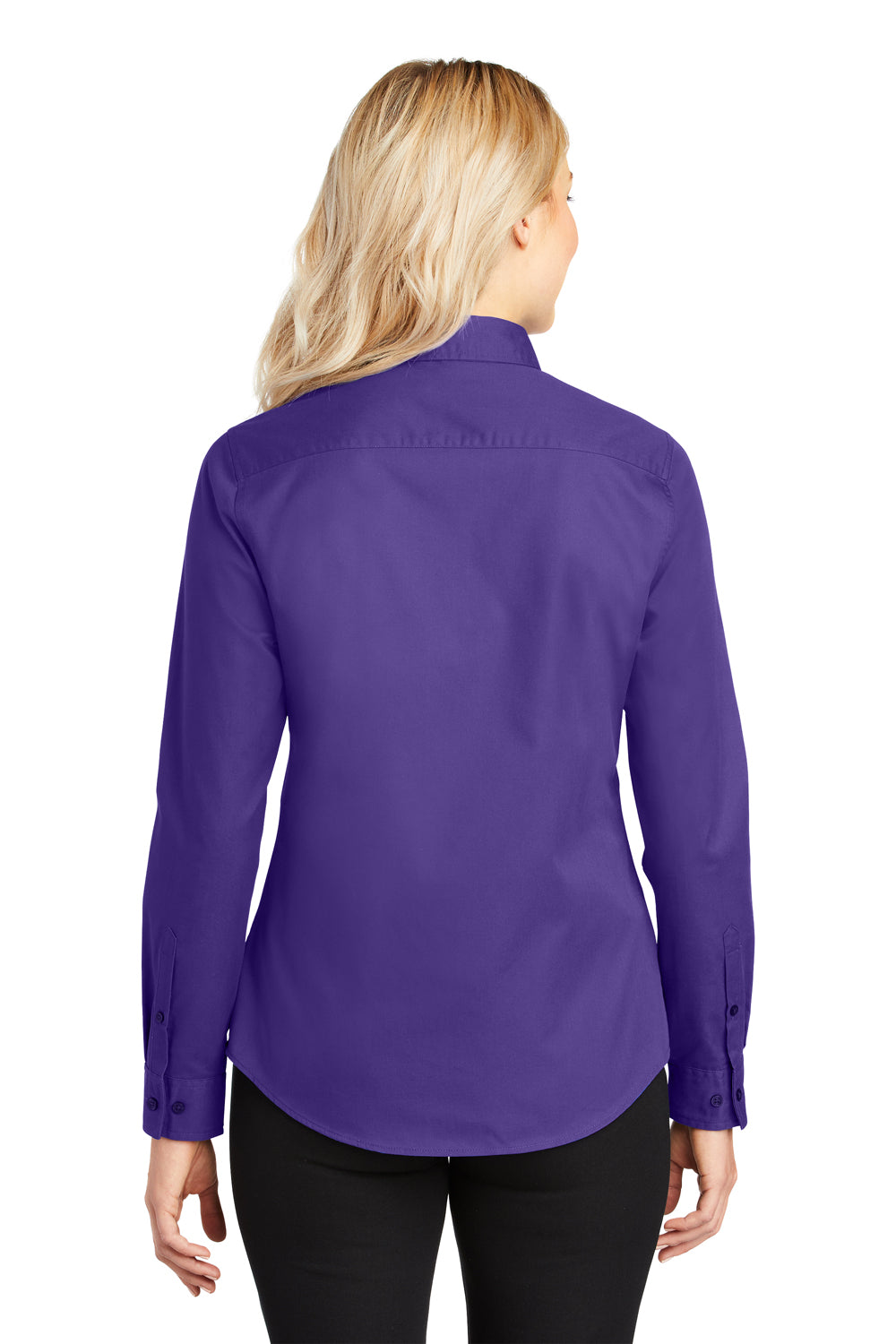 Port Authority L608 Womens Easy Care Wrinkle Resistant Long Sleeve Button Down Shirt Purple Model Back