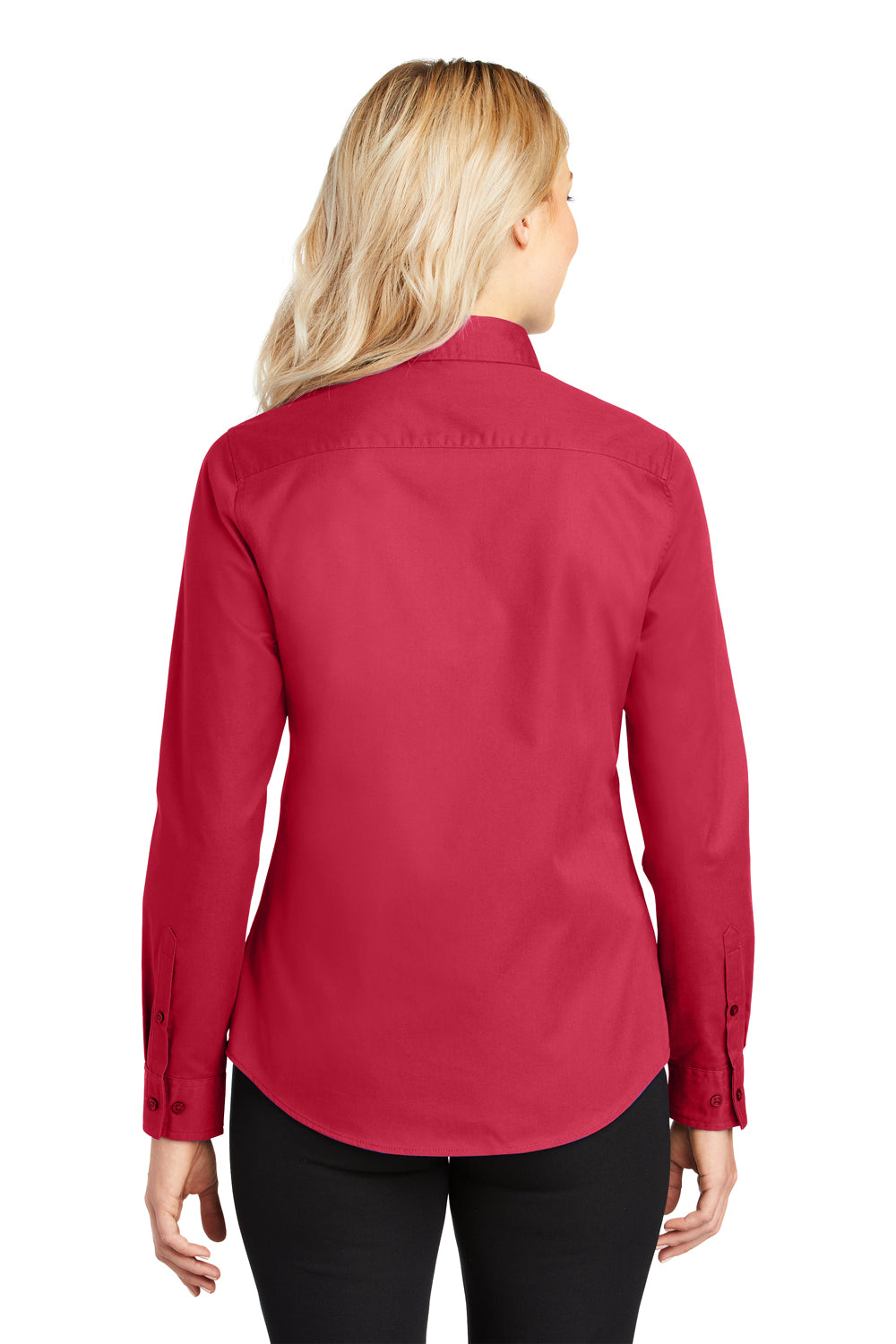 Port Authority L608 Womens Easy Care Wrinkle Resistant Long Sleeve Button Down Shirt Red Model Back