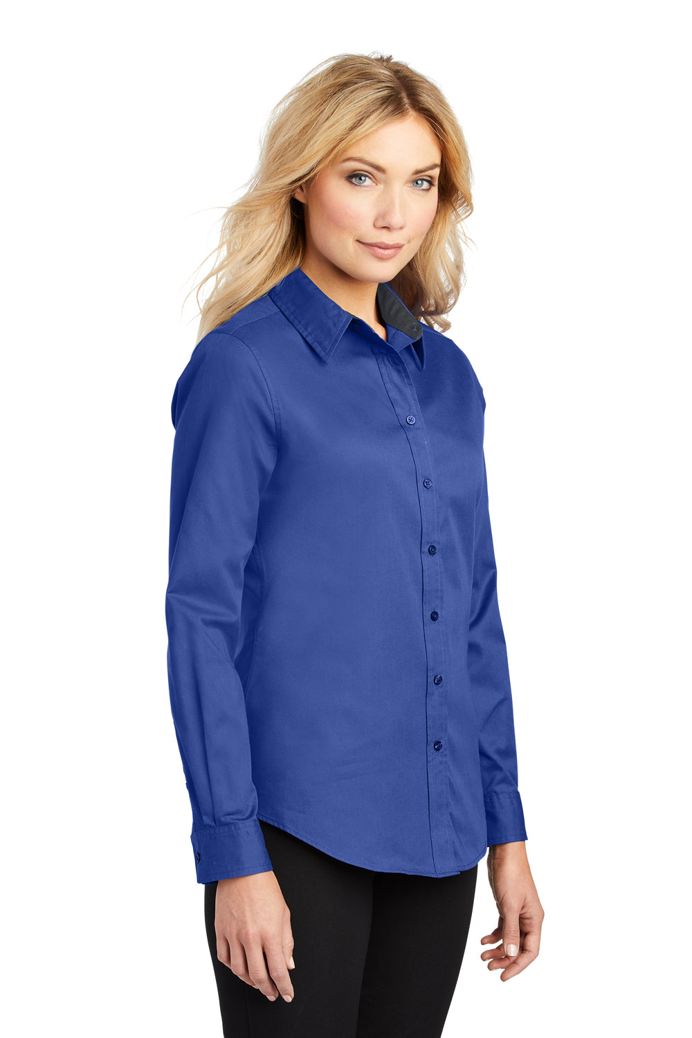 Port Authority L608 Womens Easy Care Wrinkle Resistant Long Sleeve Button Down Shirt Royal Blue Model 3q