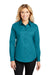 Port Authority L608 Womens Easy Care Wrinkle Resistant Long Sleeve Button Down Shirt Teal Green Model Front