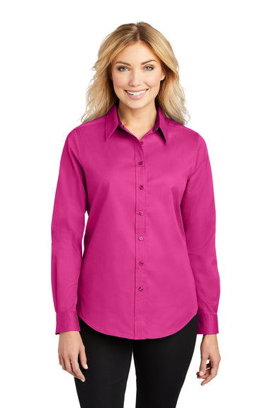 Port Authority L608 Womens Easy Care Wrinkle Resistant Long Sleeve Button Down Shirt Tropical Pink Model Front