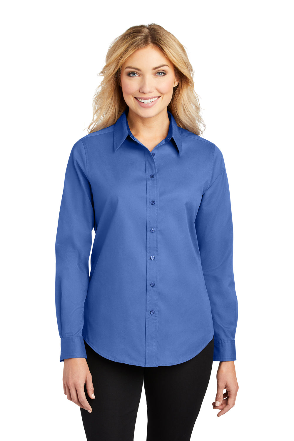 Port Authority L608 Womens Easy Care Wrinkle Resistant Long Sleeve Button Down Shirt Ultramarine Blue Model Front