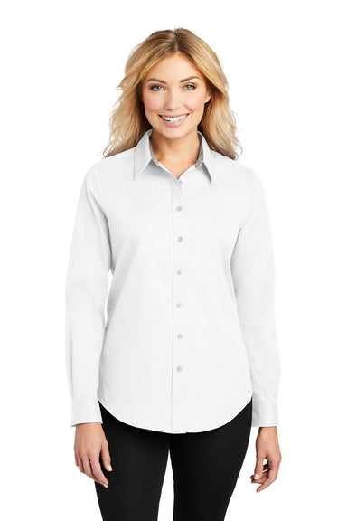 Port Authority L608 Womens Easy Care Wrinkle Resistant Long Sleeve Button Down Shirt White Model Front