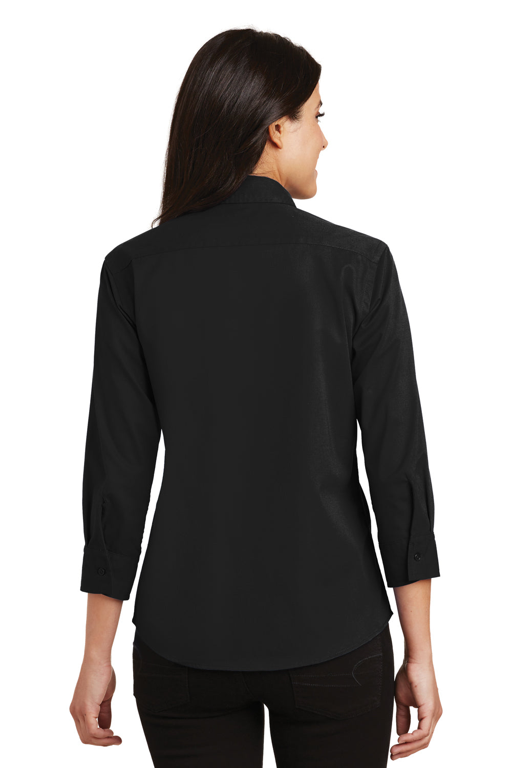 Port Authority L612 Womens Easy Care Wrinkle Resistant 3/4 Sleeve Button Down Shirt Black Model Back