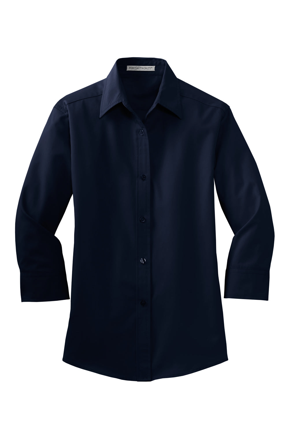 Port Authority L612 Womens Easy Care Wrinkle Resistant 3/4 Sleeve Button Down Shirt Navy Blue Flat Front