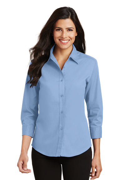 Port Authority L612 Womens Easy Care Wrinkle Resistant 3/4 Sleeve Button Down Shirt Light Blue Model Front