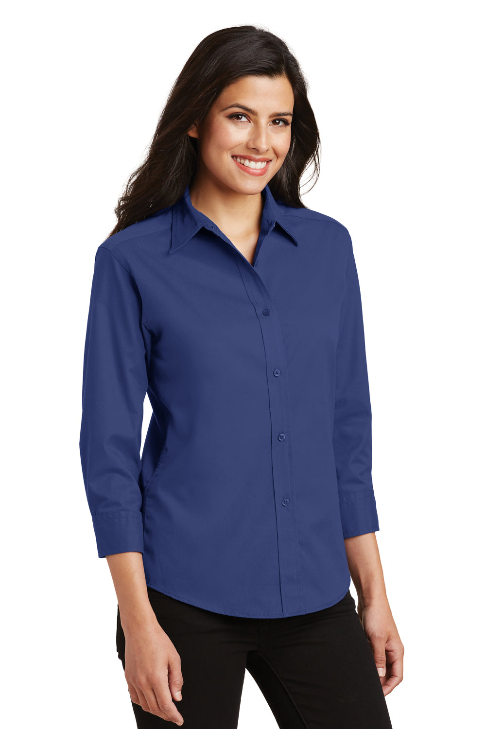 Port Authority L612 Womens Easy Care Wrinkle Resistant 3/4 Sleeve Button Down Shirt Mediterranean Blue Model 3q