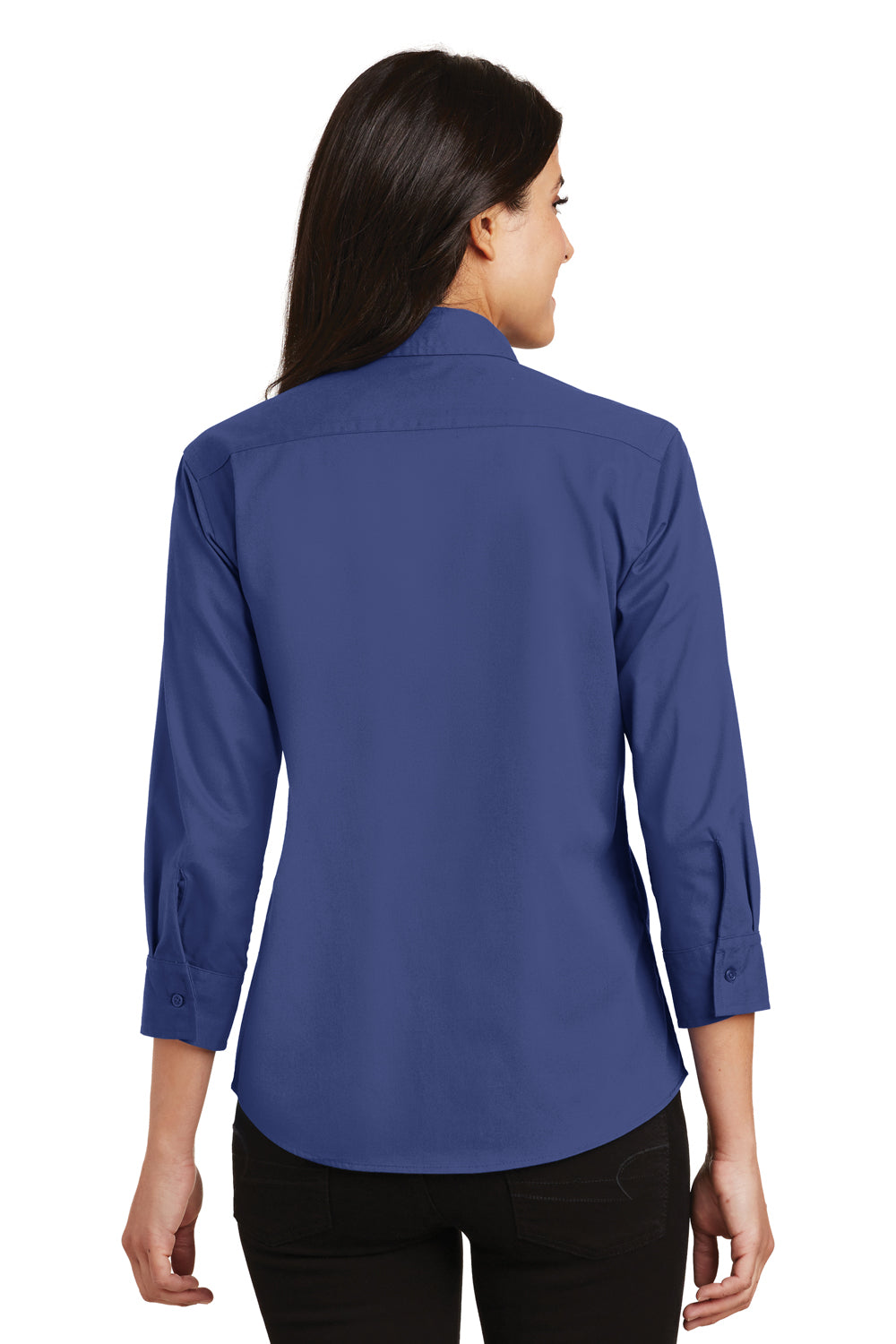 Port Authority L612 Womens Easy Care Wrinkle Resistant 3/4 Sleeve Button Down Shirt Mediterranean Blue Model Back