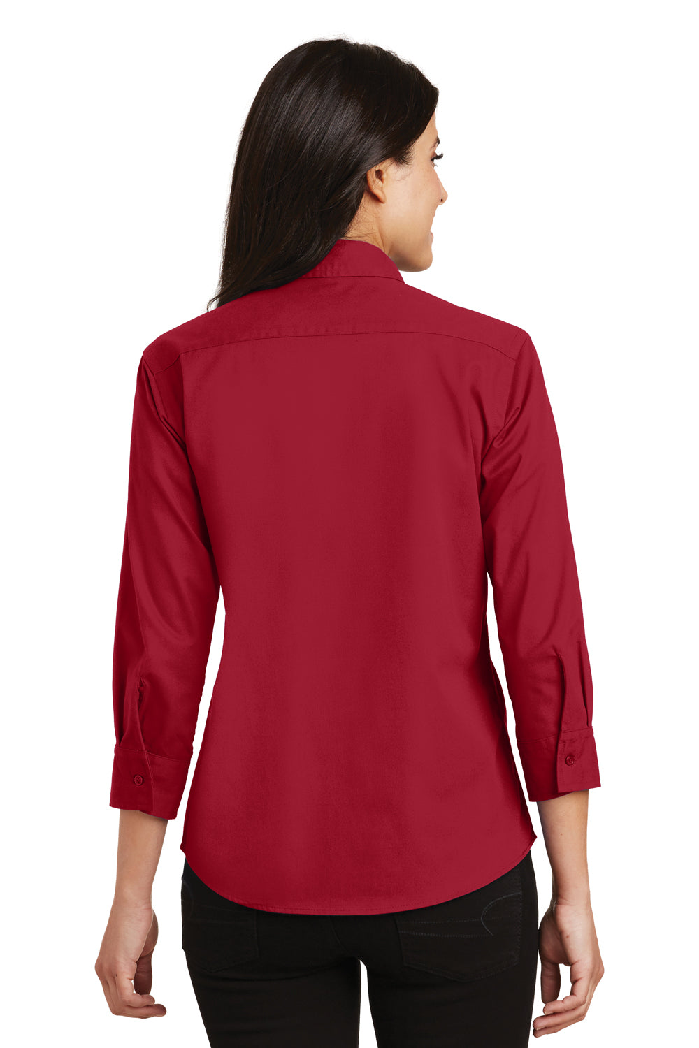 Port Authority L612 Womens Easy Care Wrinkle Resistant 3/4 Sleeve Button Down Shirt Red Model Back