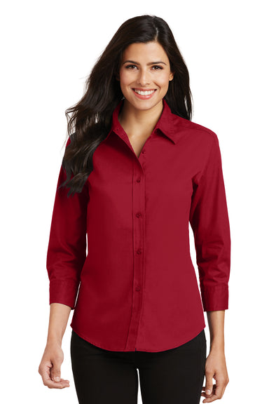 Port Authority L612 Womens Easy Care Wrinkle Resistant 3/4 Sleeve Button Down Shirt Red Model Front