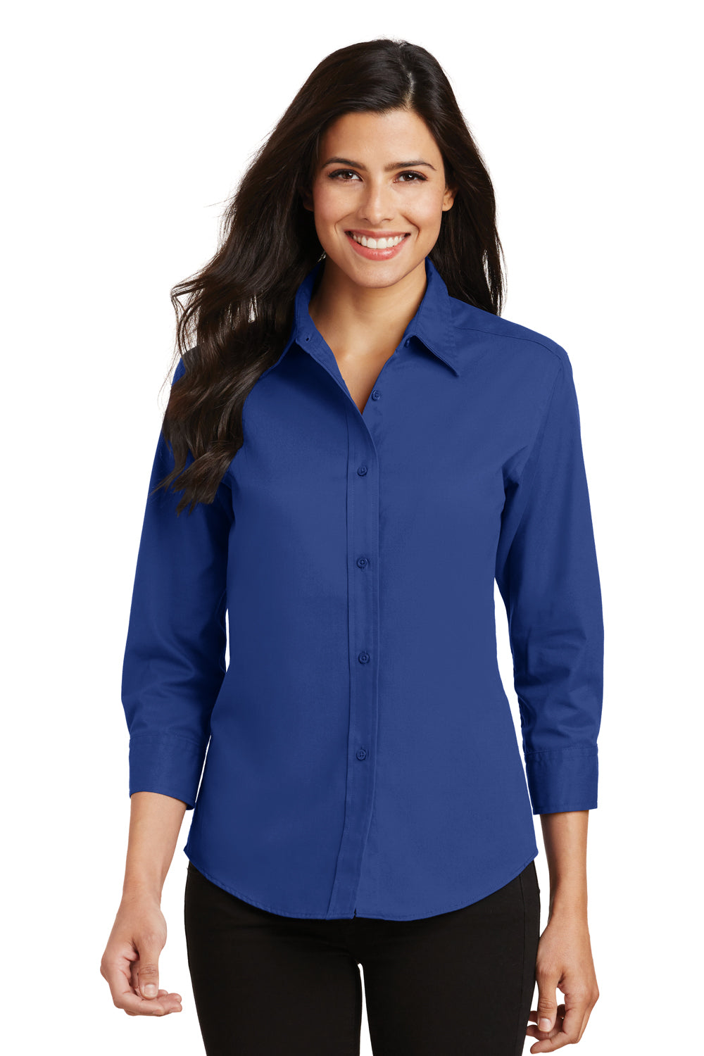 Port Authority L612 Womens Easy Care Wrinkle Resistant 3/4 Sleeve Button Down Shirt Royal Blue Model Front