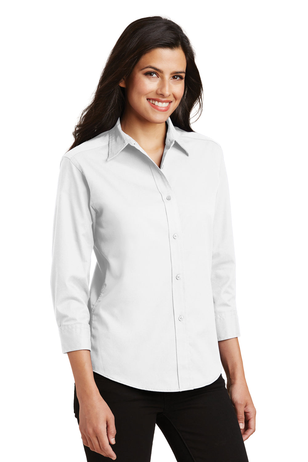 Port Authority L612 Womens Easy Care Wrinkle Resistant 3/4 Sleeve Button Down Shirt White Model 3q