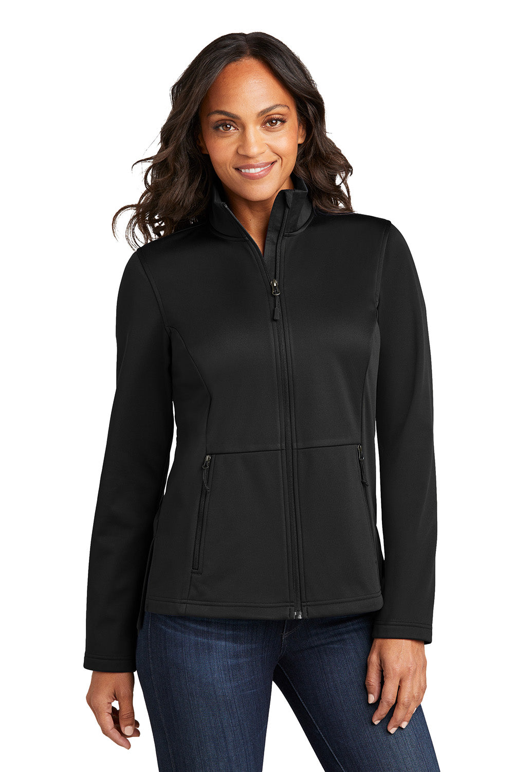 Port Authority L617 Womens Flexshell Full Zip Jacket Deep Black Model Front