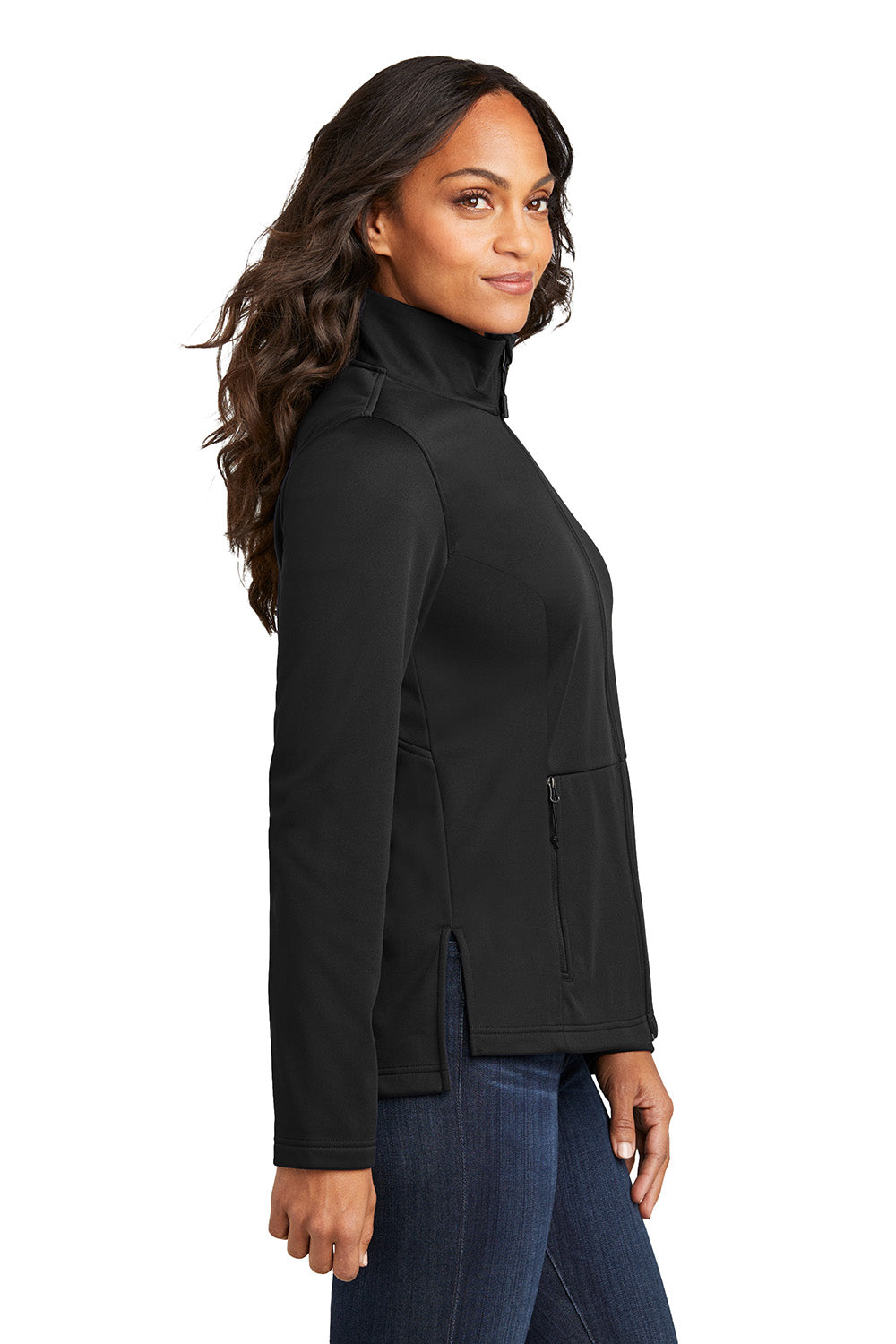 Port Authority L617 Womens Flexshell Full Zip Jacket Deep Black Model Side