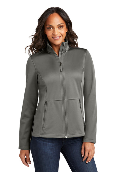 Port Authority L617 Womens Flexshell Full Zip Jacket Smoke Grey Model Front