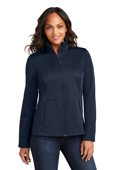 Port Authority L617 Womens Flexshell Full Zip Jacket True Navy Blue Model Front