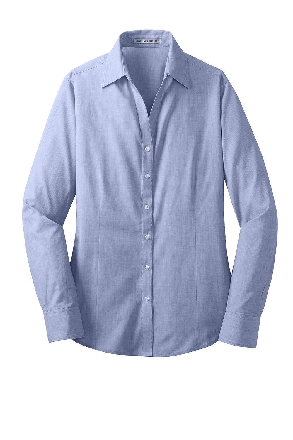 Port Authority L640 Womens Easy Care Wrinkle Resistant Long Sleeve Button Down Shirt Chambray Blue Flat Front