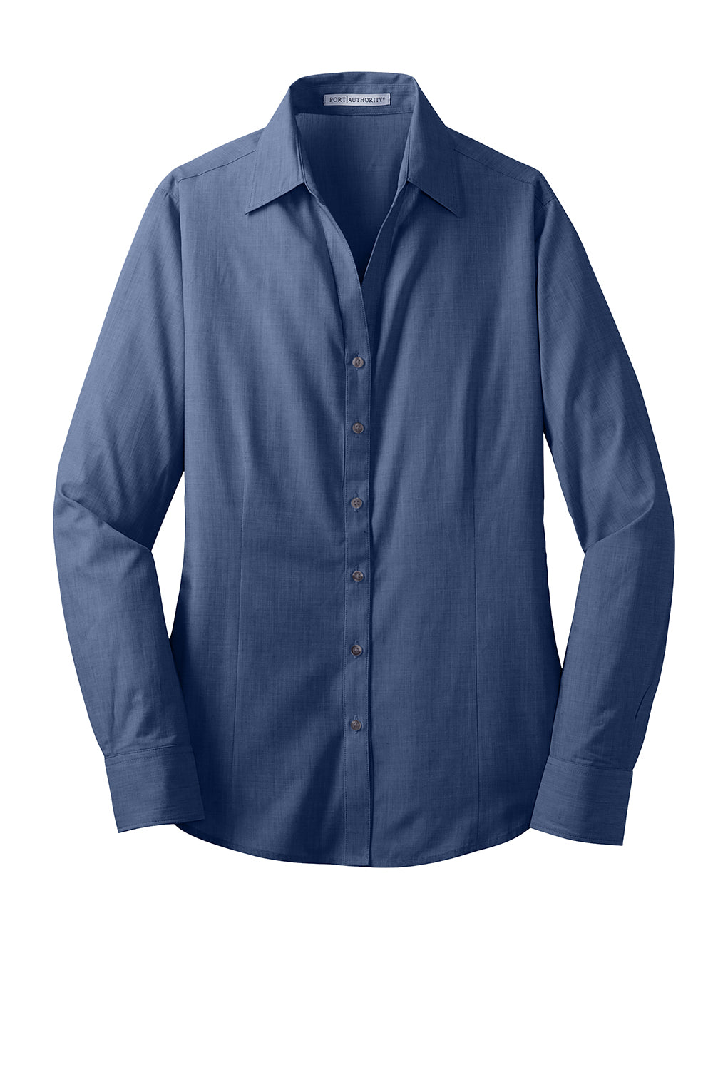 Port Authority L640 Womens Easy Care Wrinkle Resistant Long Sleeve Button Down Shirt Deep Blue Flat Front