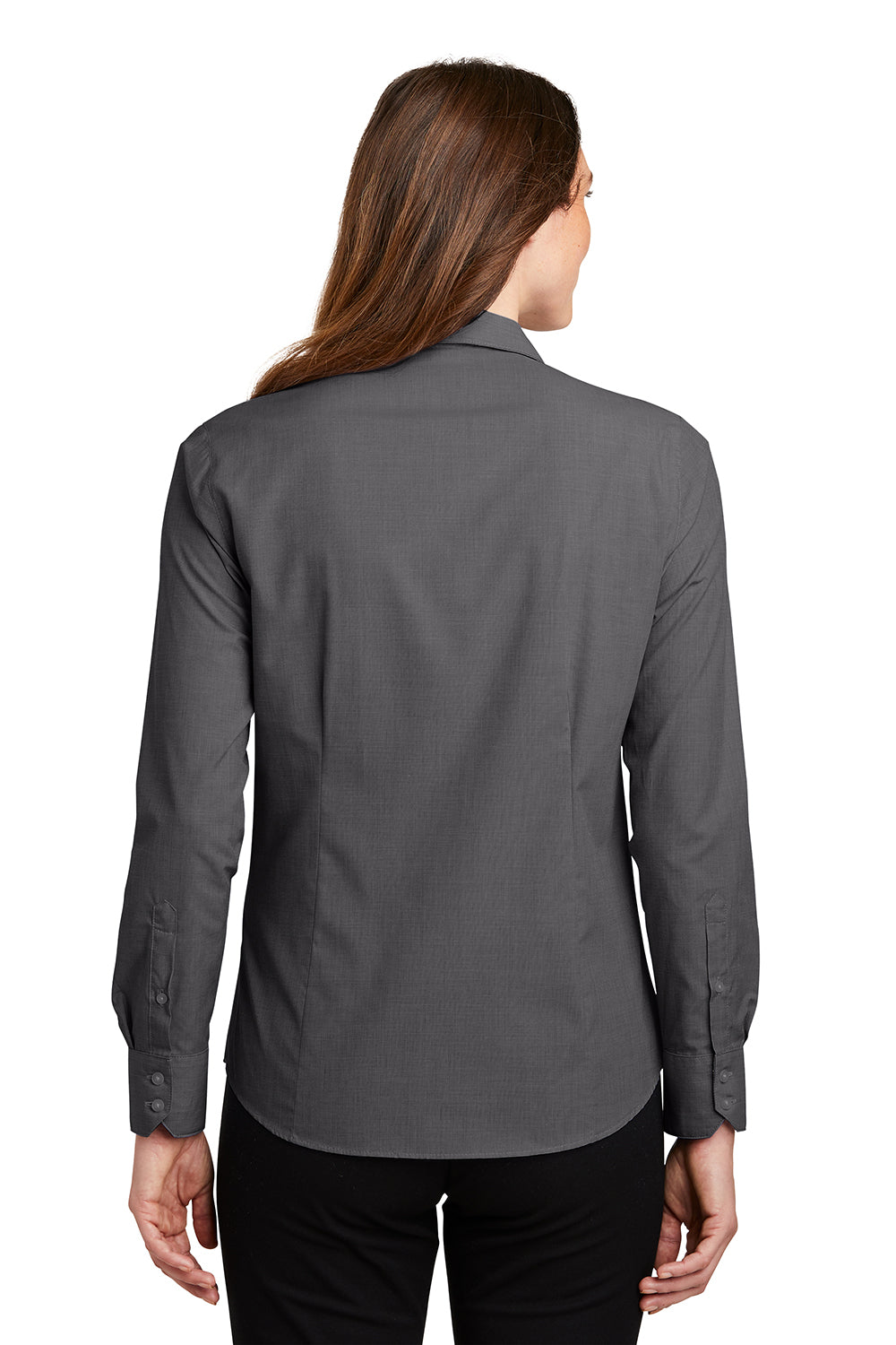 Port Authority L640 Womens Easy Care Wrinkle Resistant Long Sleeve Button Down Shirt Soft Black Model Back