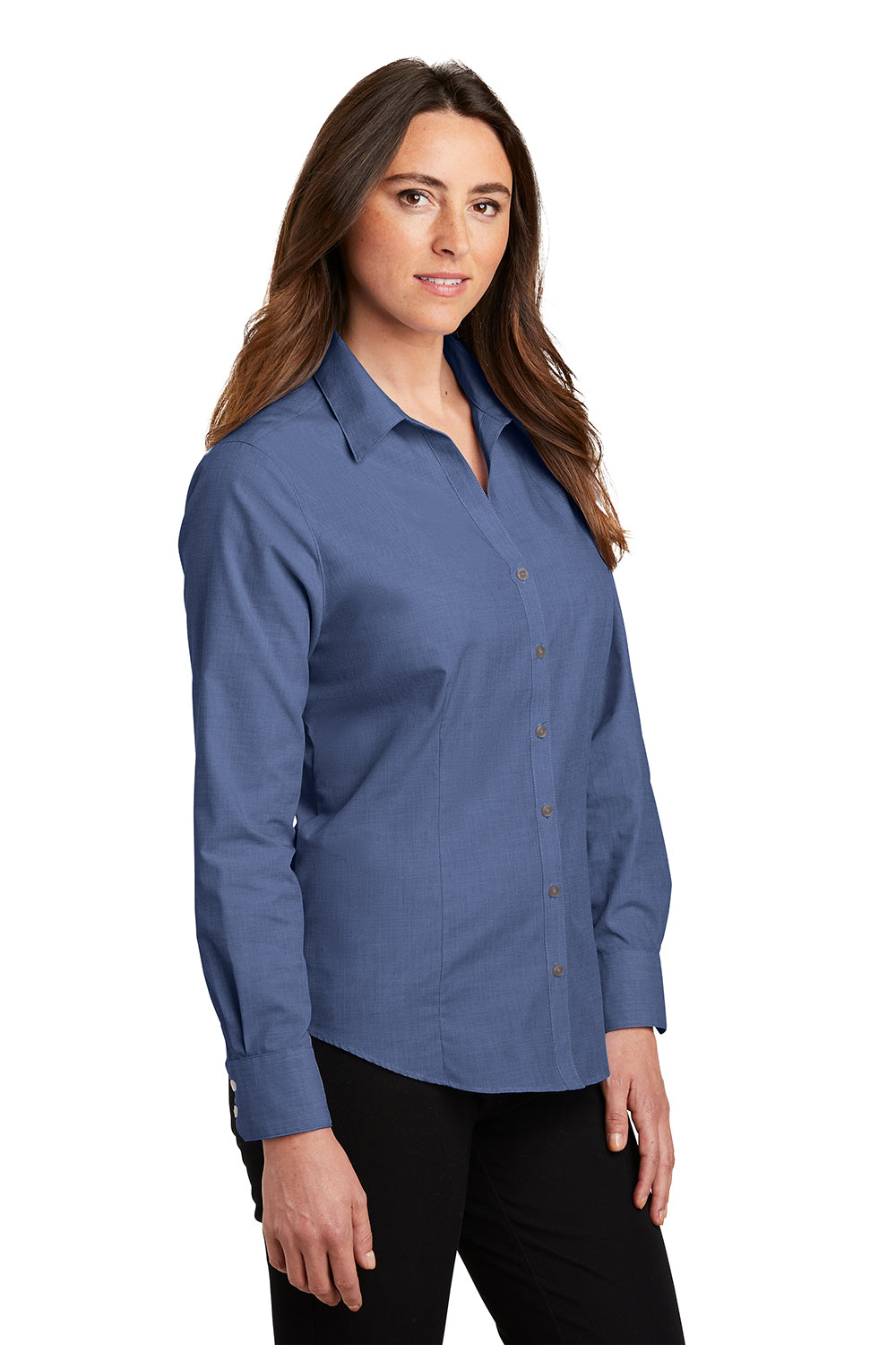 Port Authority L640 Womens Easy Care Wrinkle Resistant Long Sleeve Button Down Shirt Deep Blue Model 3q