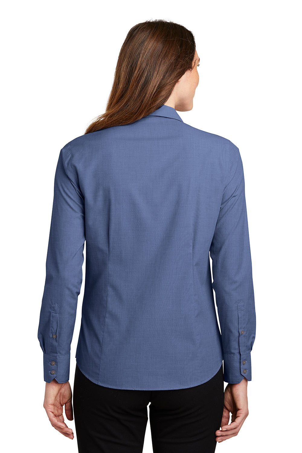 Port Authority L640 Womens Easy Care Wrinkle Resistant Long Sleeve Button Down Shirt Deep Blue Model Back