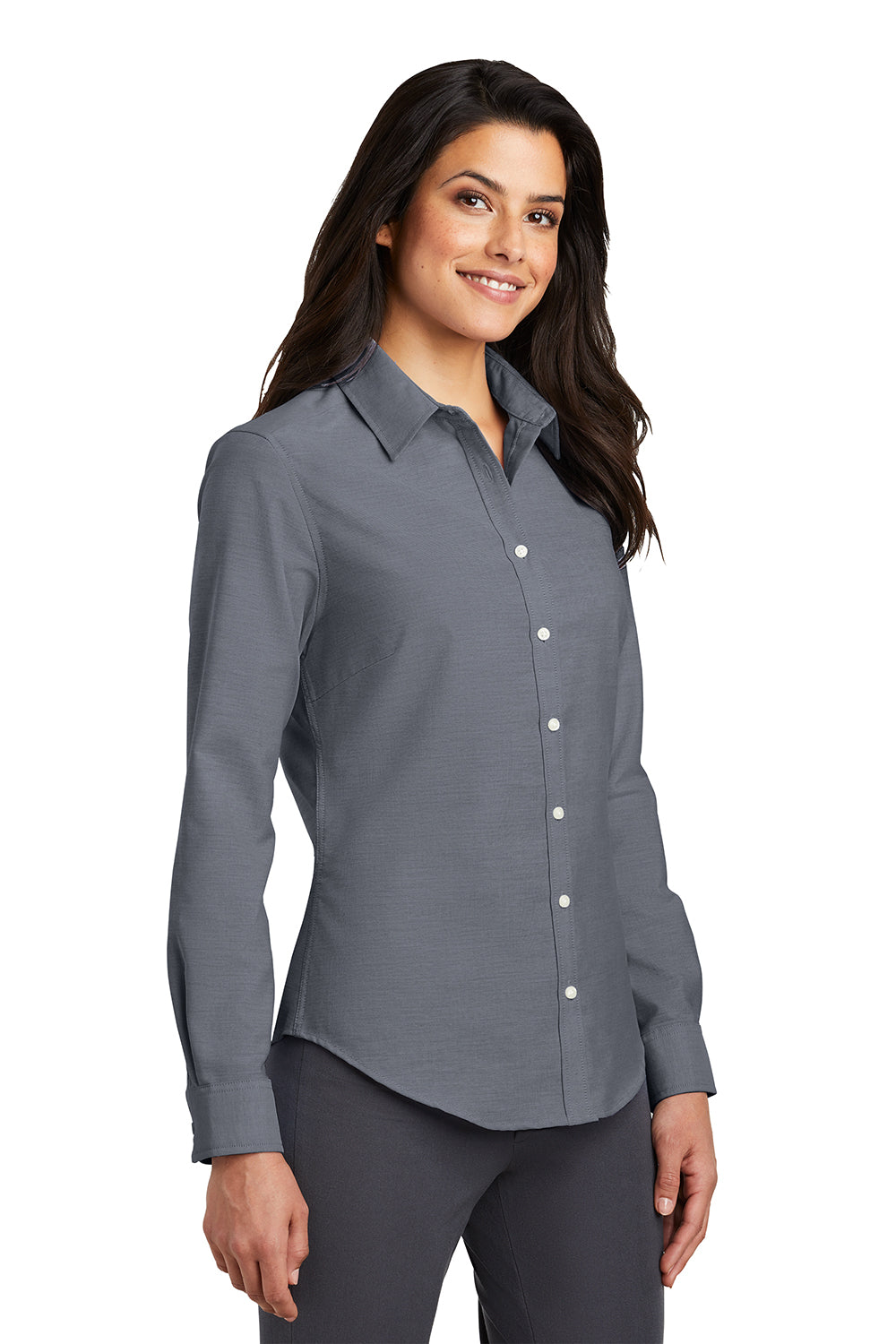 Port Authority L658 Womens SuperPro Oxford Wrinkle Resistant Long Sleeve Button Down Shirt Black Model 3q