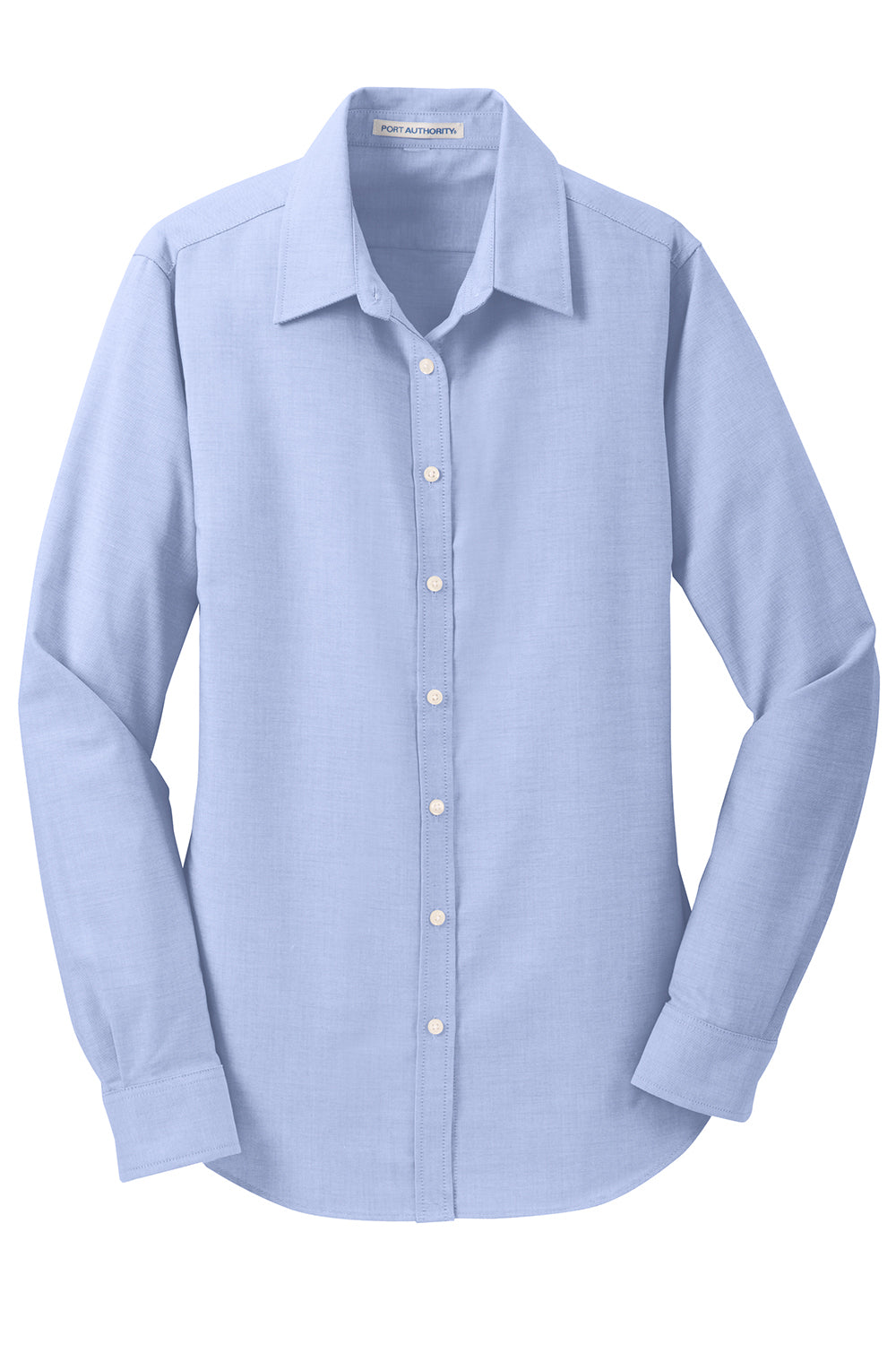 Port Authority L658 Womens SuperPro Oxford Wrinkle Resistant Long Sleeve Button Down Shirt Oxford Blue Flat Front