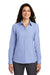 Port Authority L658 Womens SuperPro Oxford Wrinkle Resistant Long Sleeve Button Down Shirt Oxford Blue Model Front